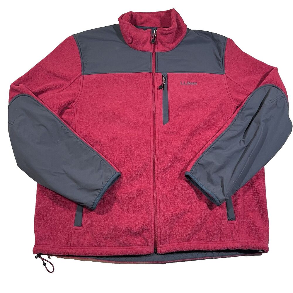LL Bean Polartec Fleece Wind Pro Full Zip Jacket Red Gray Outdoor Men's Size XL